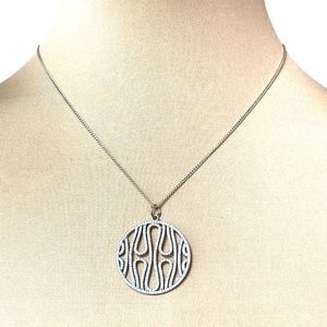 necklace crystal CZ pave round pendant GENEVIVE sterling silver 18" chain 10g